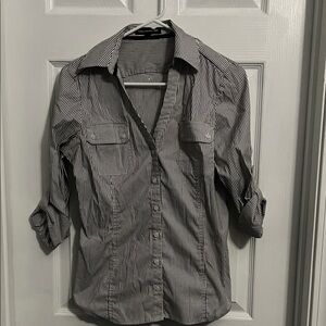 Express Black and White Striped Casual Shirt